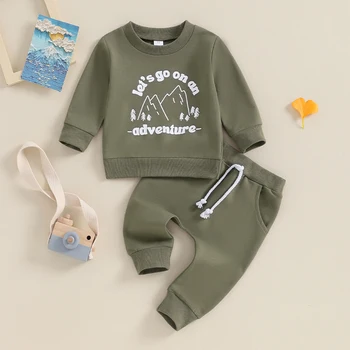 Toddler Baby Boy Apģērbs Vēstuli Izdrukāt, Sporta Krekls Ar Garām Piedurknēm Topi Jogger Bikses Krist Ziemas Drēbes