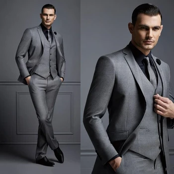 Anglijas Stila Vīriešu Uzvalki, Slim Fit 3 Gabals Modes Iecirtums Atloks, Viena Krūšu Vīriešu Žakete Biznesa Gadījuma Līgavainis Kāzu Uzvalku